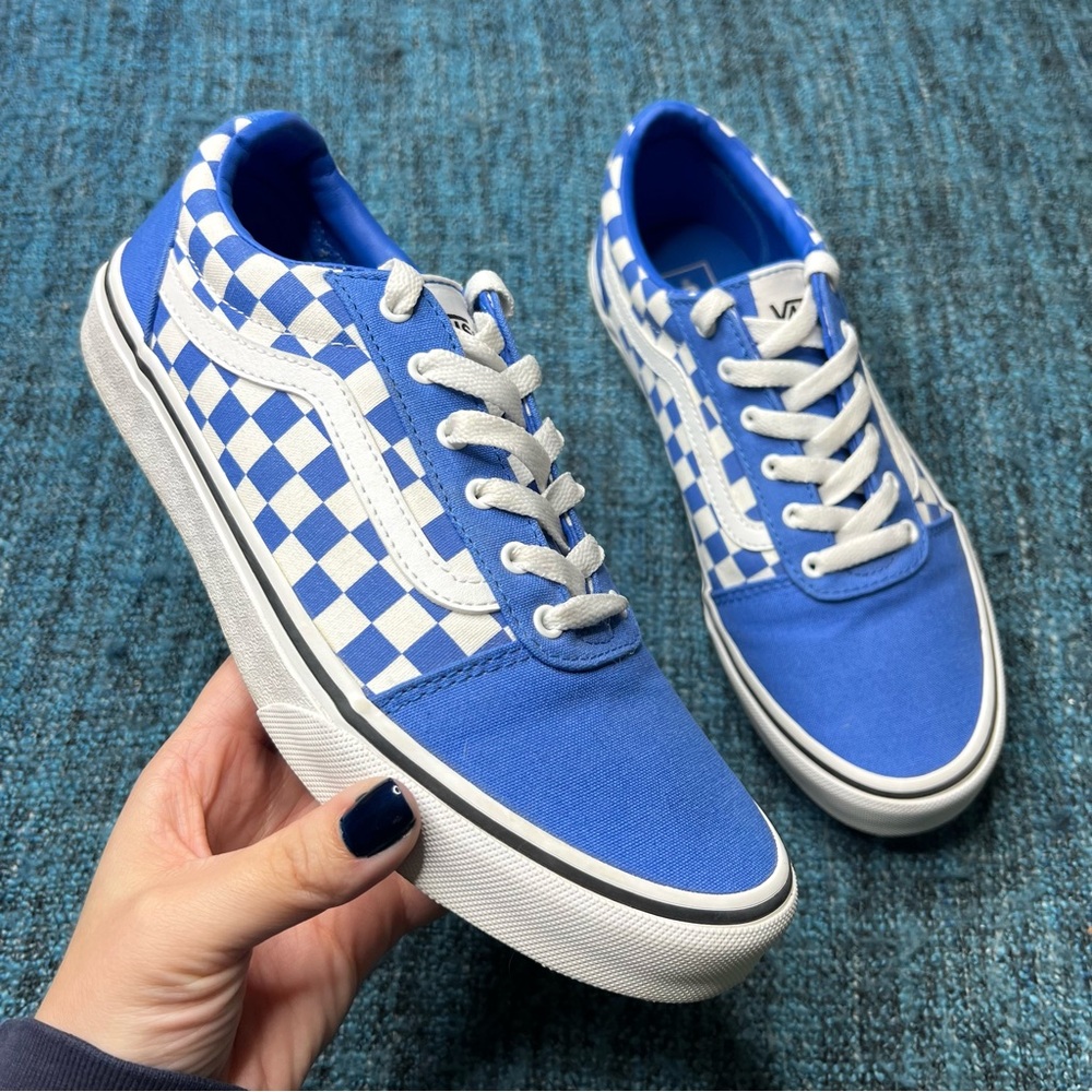 Vans Ward Lace Up Checkerboard Sneakers in Nebulas Blue White YOUTH